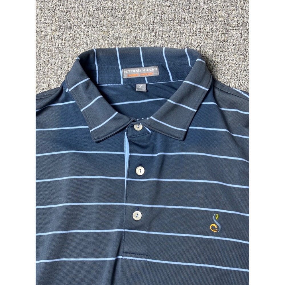 Peter Millar Polo Shirt Mens XL Summer Comfort Navy Blue Striped Streamsong Golf